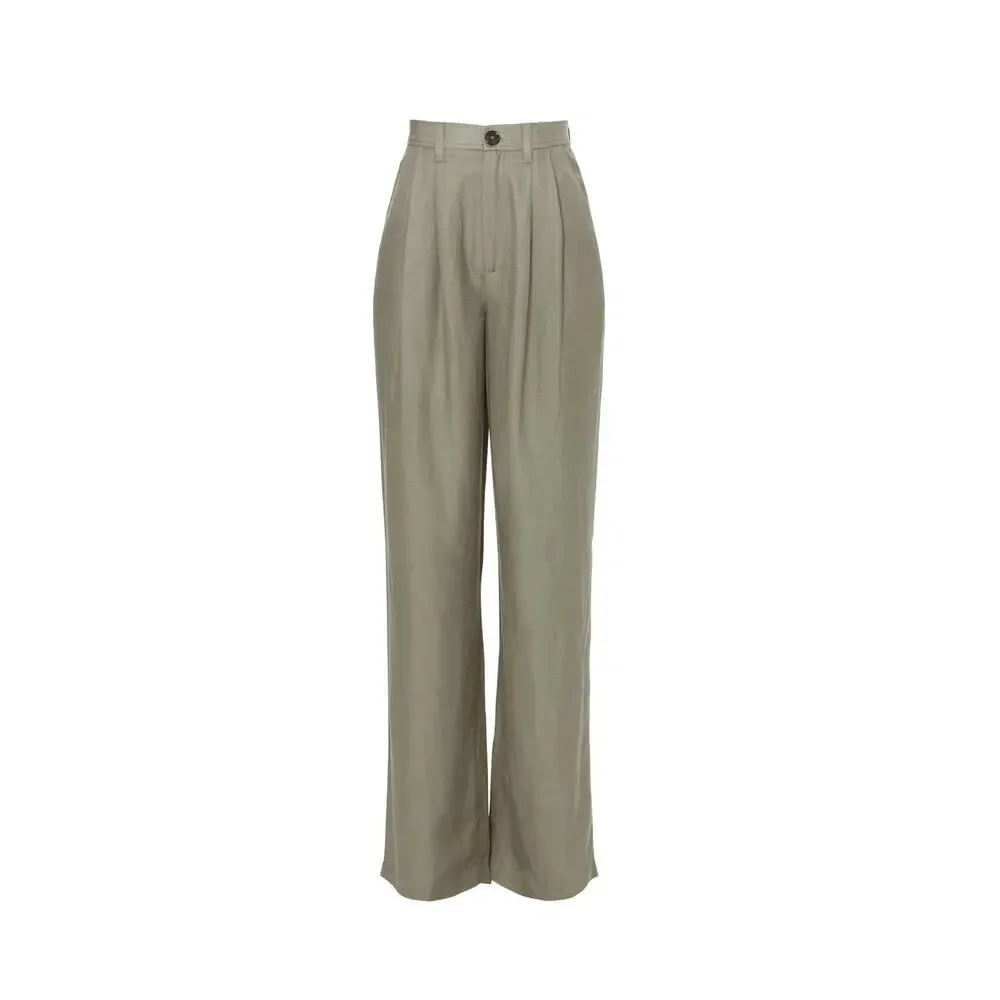 Anine Bing Carrie Pleated Wide Leg Linen High Waist Trouser Pants Size XS